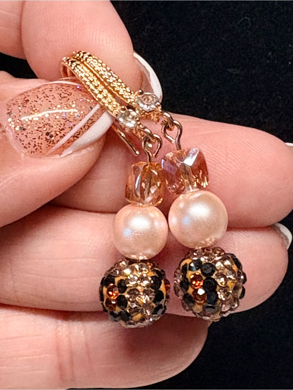 Gold-Tone Peach & Black Crystal Drop Earrings - Blingbymandy
